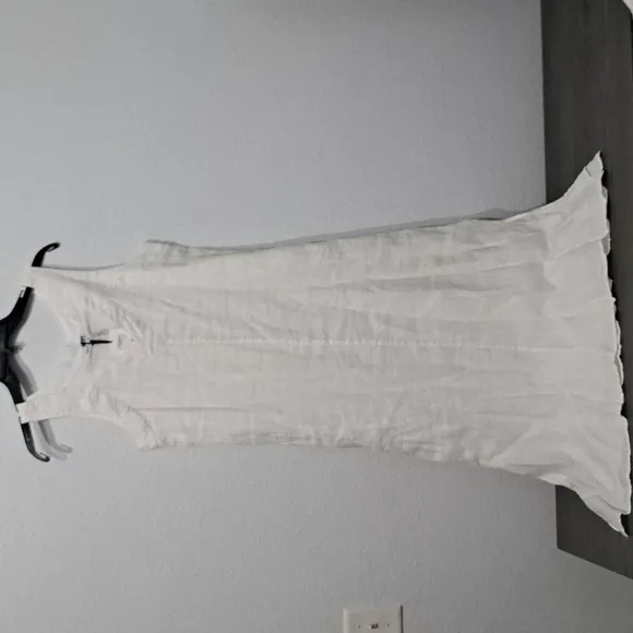 DKNY V-Neck Linen Midi Slit Side Dress