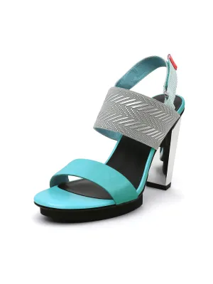 Dual-Strap Leather Slingback Sandal - Turquoise