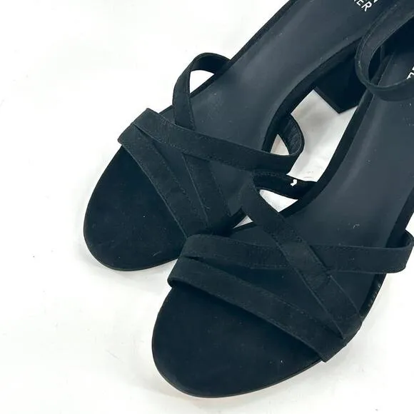 Eileen Fisher Jazzy Heel Sandals 8.5 NEW Black Leather Block Ankle Strap