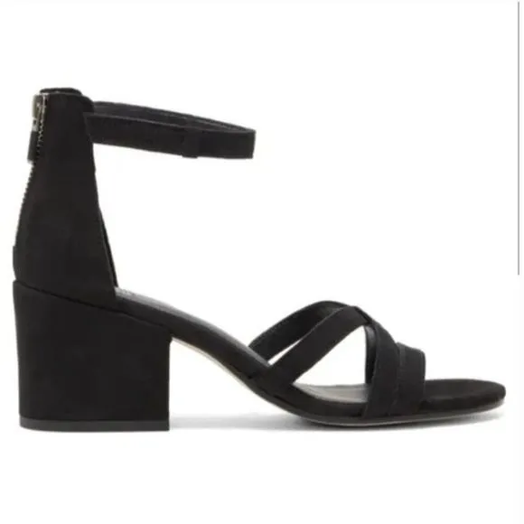 Eileen Fisher Jazzy Heel Sandals 8.5 NEW Black Leather Block Ankle Strap