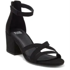 Eileen Fisher Jazzy Heel Sandals 8.5 NEW Black Leather Block Ankle Strap