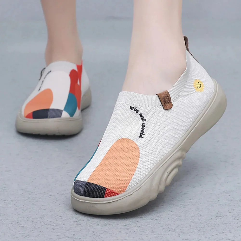 Fashion Man Women Driving Footwear Floral Art Slip-On Flats Breathable Anti-Slip Casual Walking Shoes Round Toe Painted Loafers