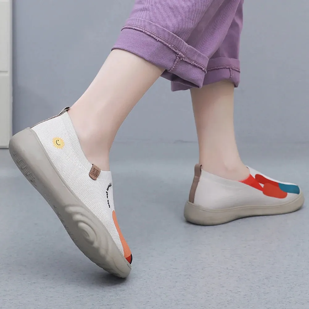 Fashion Man Women Driving Footwear Floral Art Slip-On Flats Breathable Anti-Slip Casual Walking Shoes Round Toe Painted Loafers