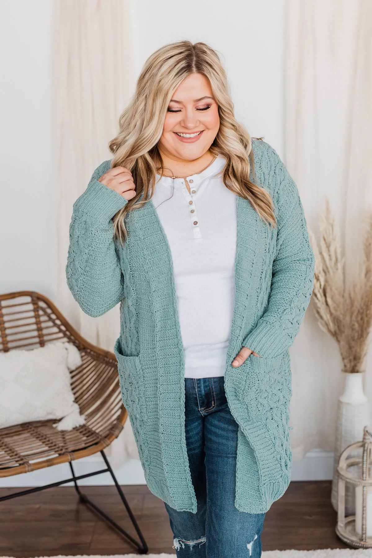 Feeling Chilly Knitted Cardigan- Dusty Teal