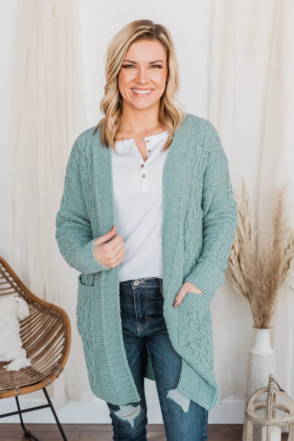 Feeling Chilly Knitted Cardigan- Dusty Teal