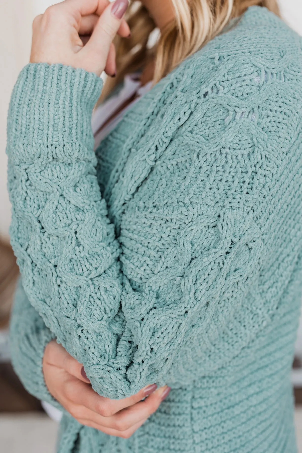 Feeling Chilly Knitted Cardigan- Dusty Teal