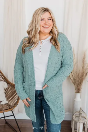 Feeling Chilly Knitted Cardigan- Dusty Teal