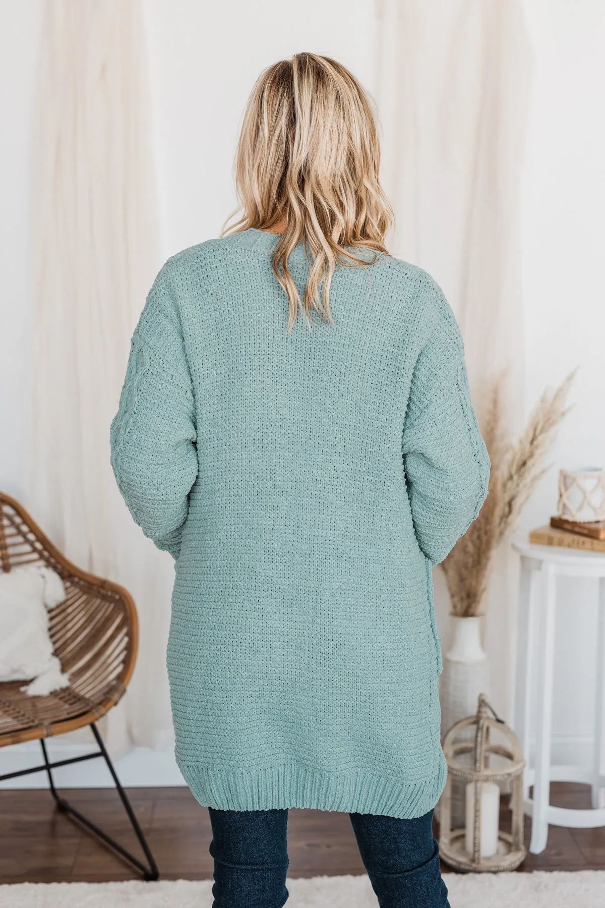 Feeling Chilly Knitted Cardigan- Dusty Teal