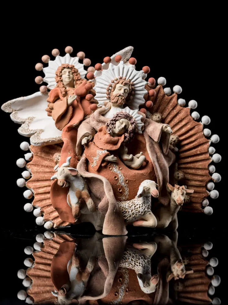 Fine Mexican Clay Nativity Oaxacan Pottery from Atzompa by V. Vasquez