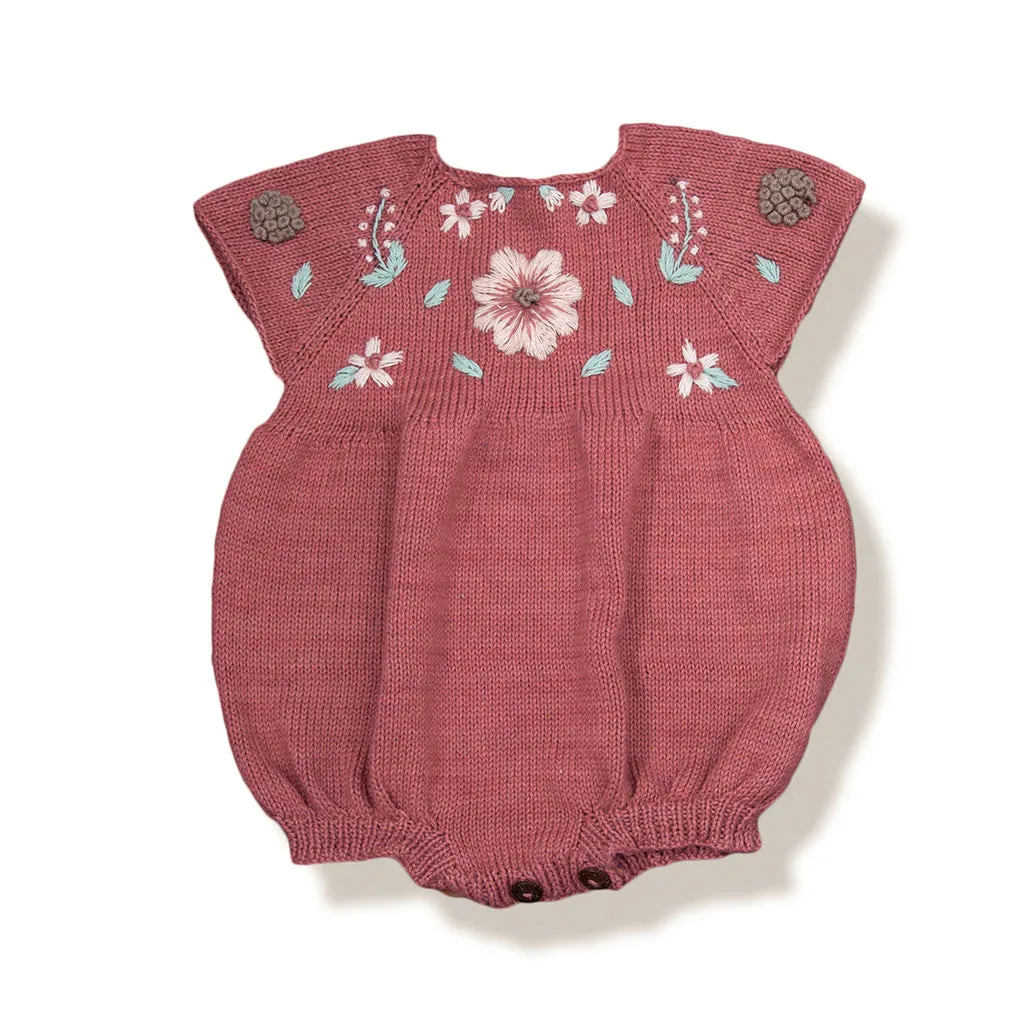 Flora Cotton Romper, Deep Berry