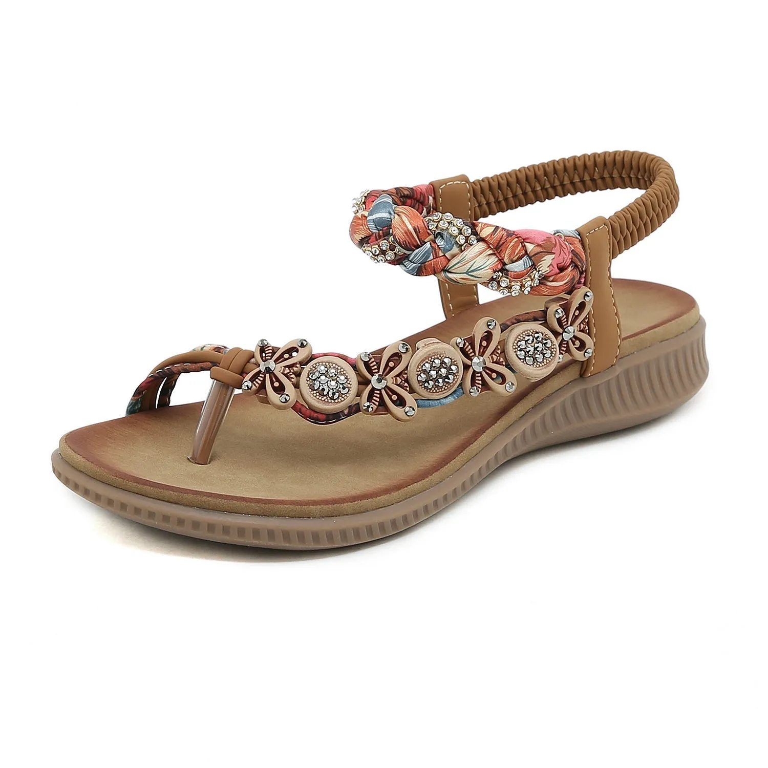 Floral Bead Braided Asymmetrical Sandal - Khaki