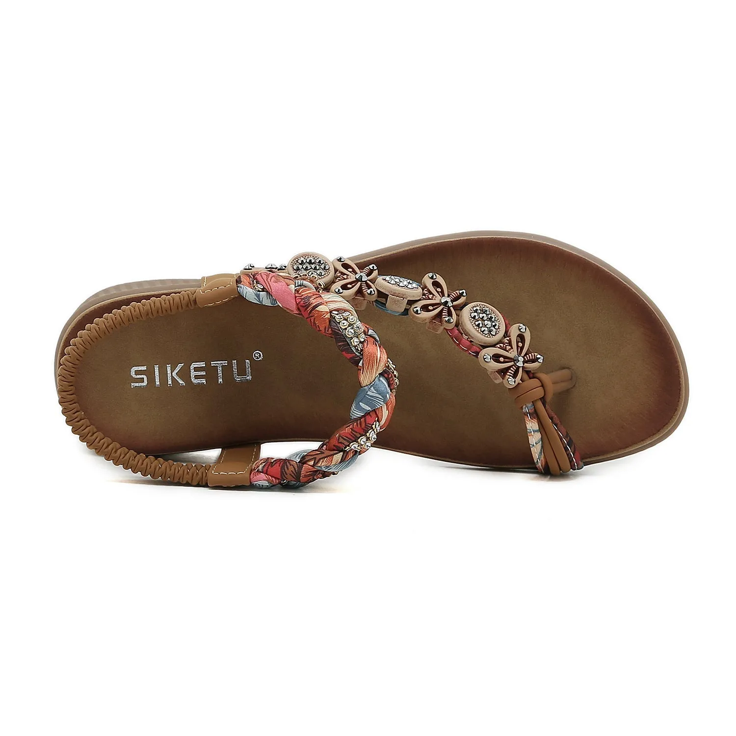 Floral Bead Braided Asymmetrical Sandal - Khaki