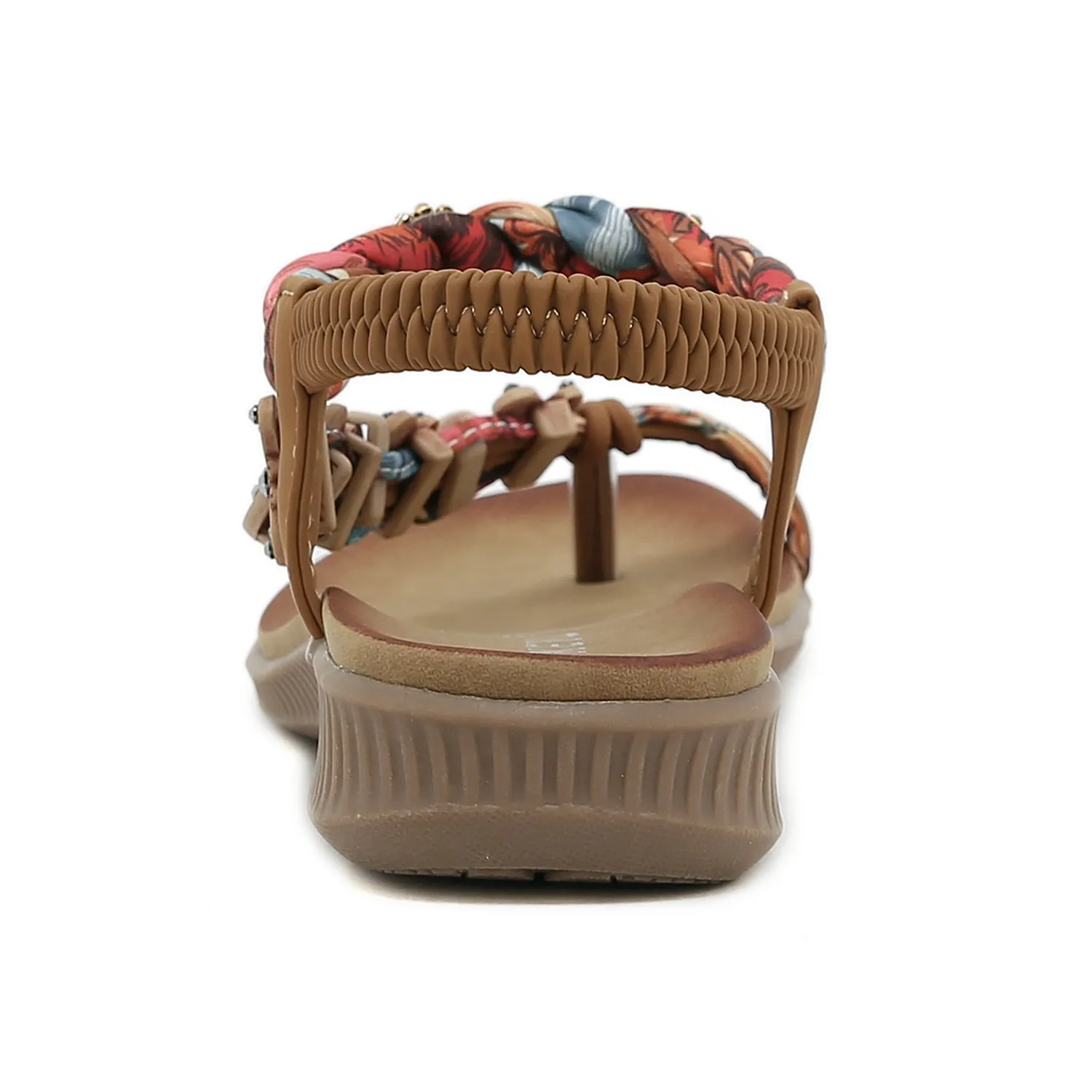 Floral Bead Braided Asymmetrical Sandal - Khaki