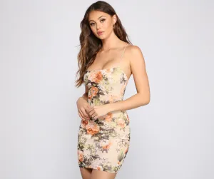 Floral Crush Cowl Charming Neck Mini Dress