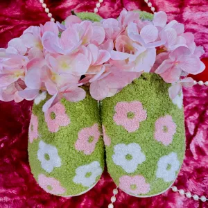Flower Girl Green Floral Slippers