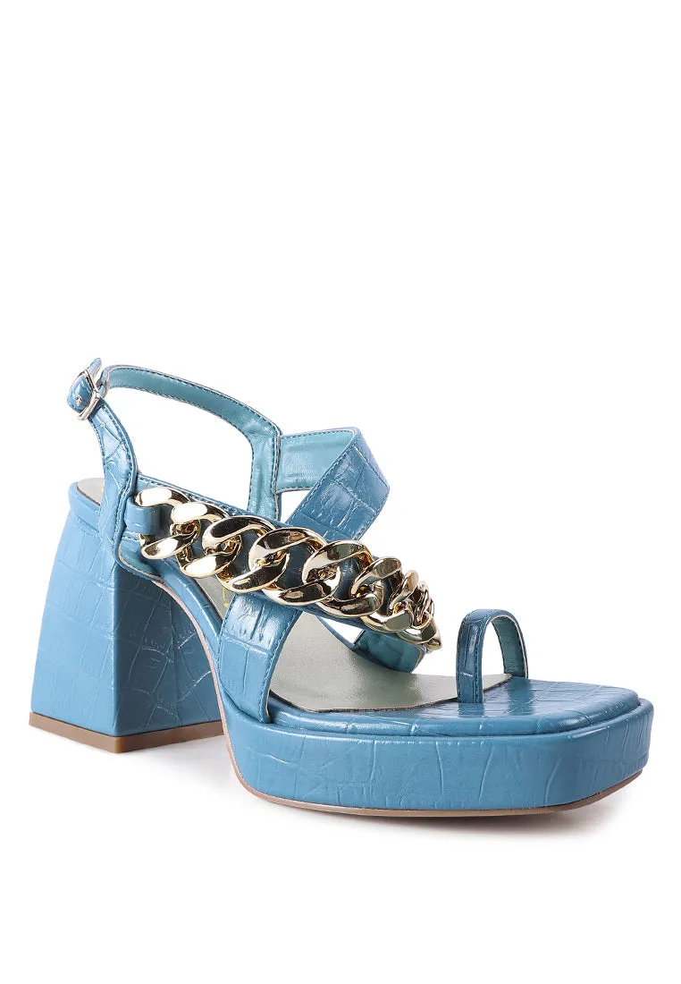 Frecklin Metal Chain Block Heel Sandals