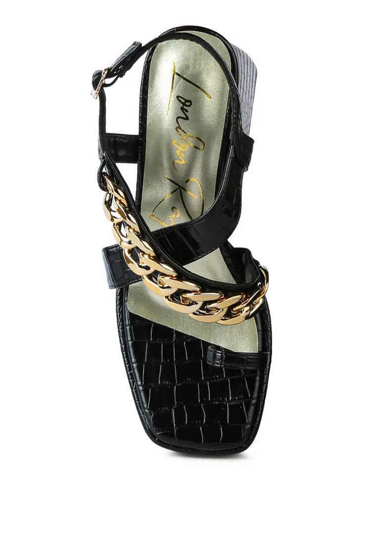 Frecklin Metal Chain Block Heel Sandals