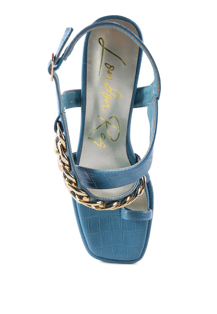 Frecklin Metal Chain Block Heel Sandals