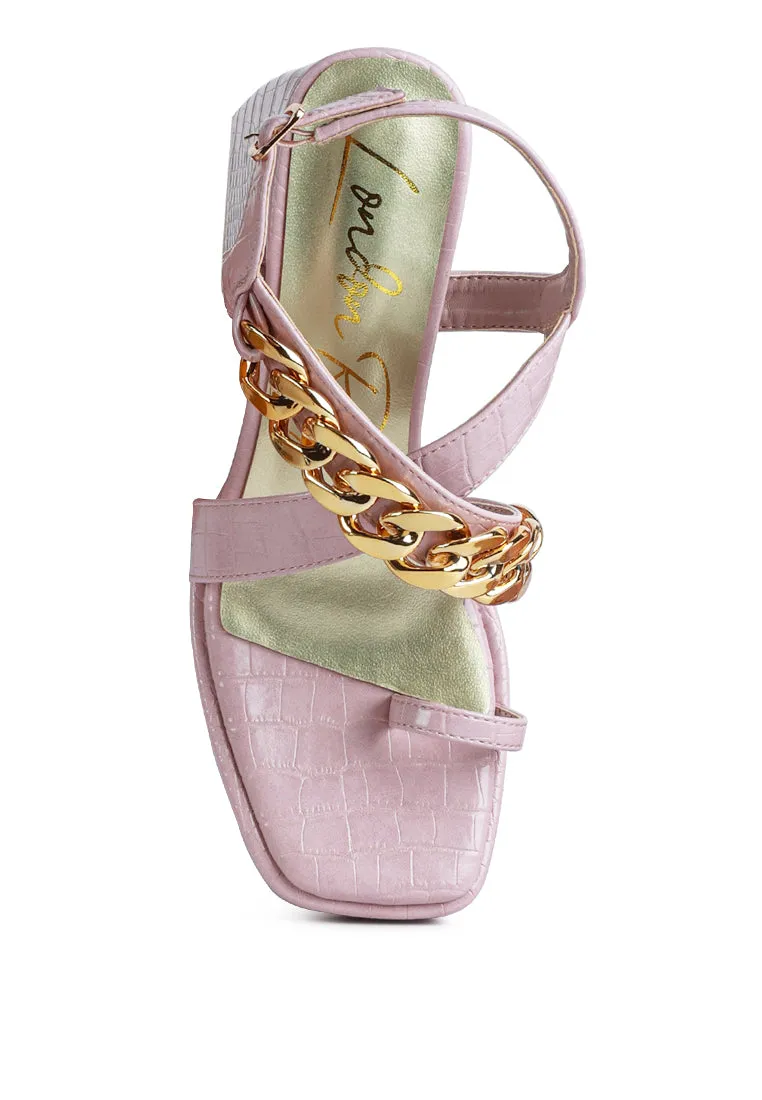 Frecklin Metal Chain Block Heel Sandals