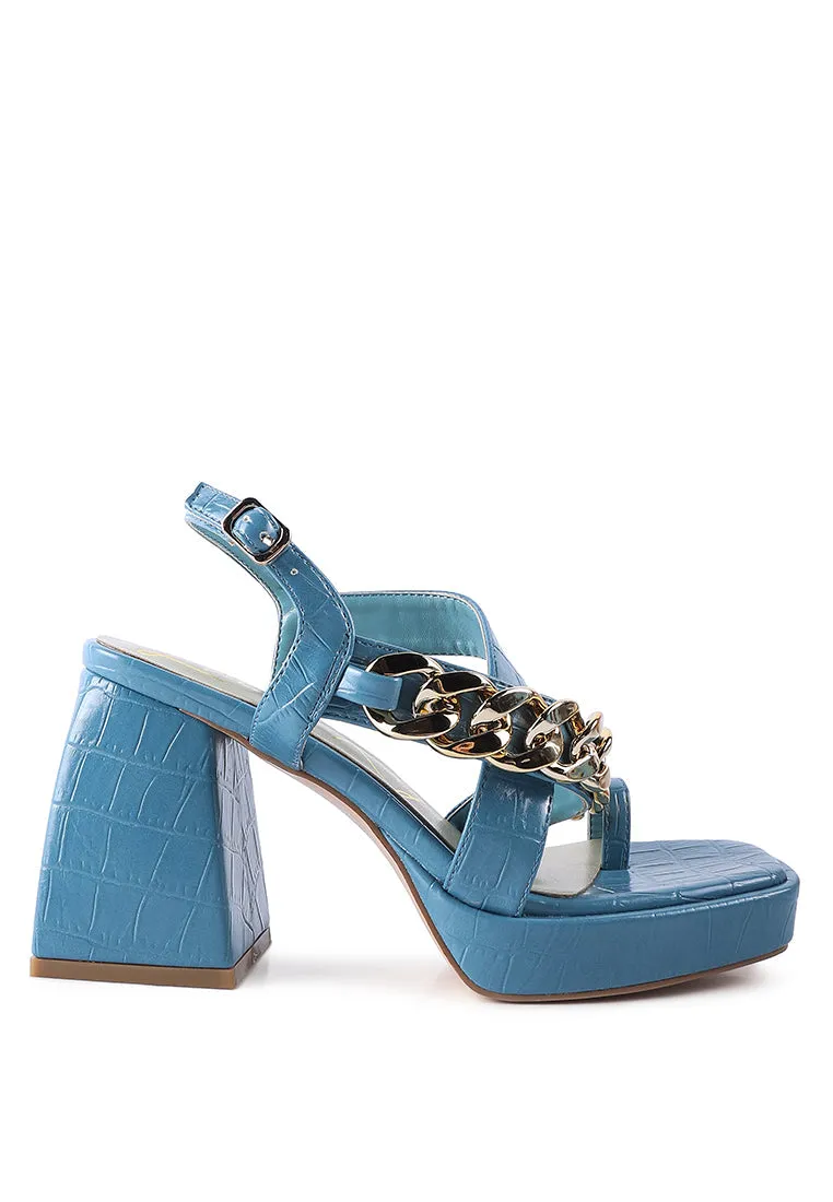 Frecklin Metal Chain Block Heel Sandals
