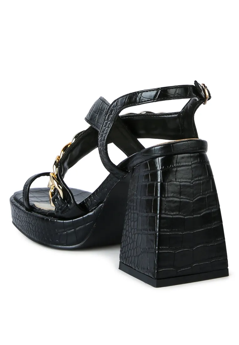 Frecklin Metal Chain Block Heel Sandals