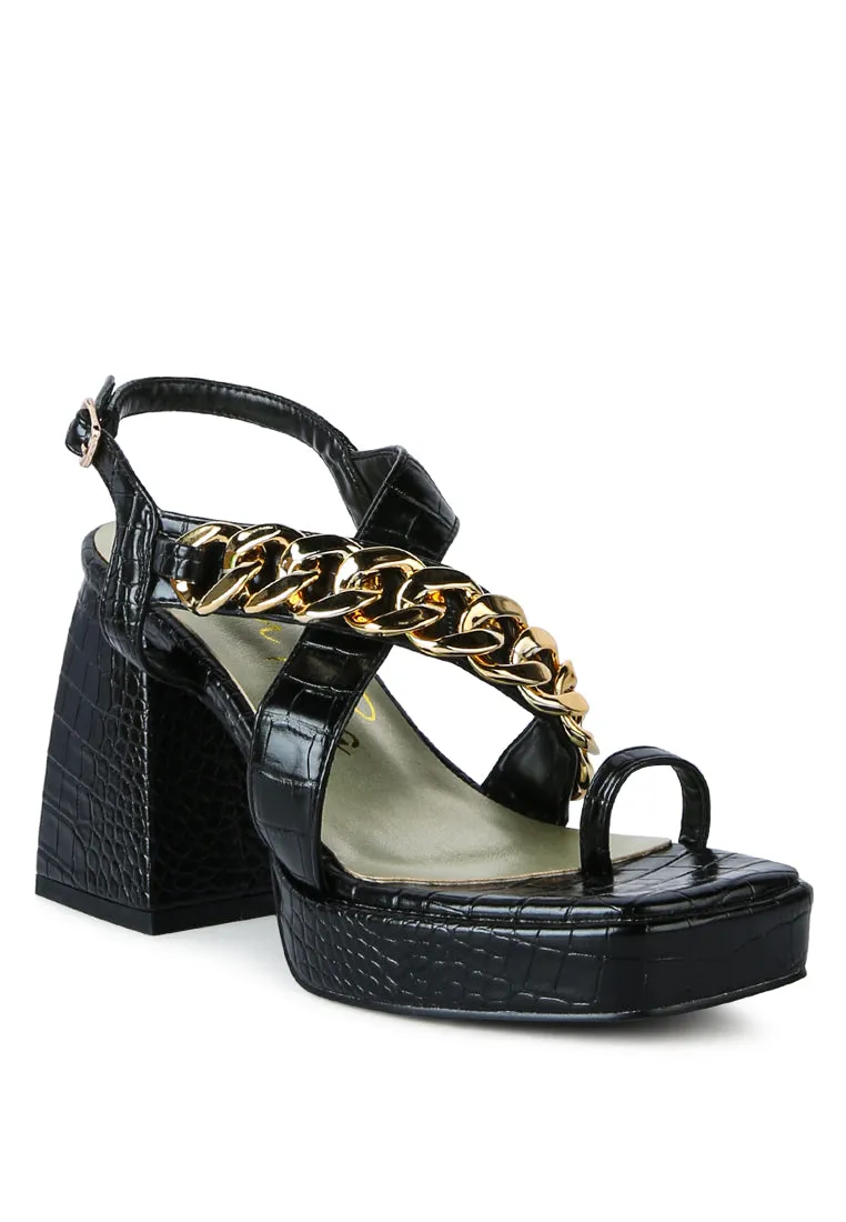 Frecklin Metal Chain Block Heel Sandals