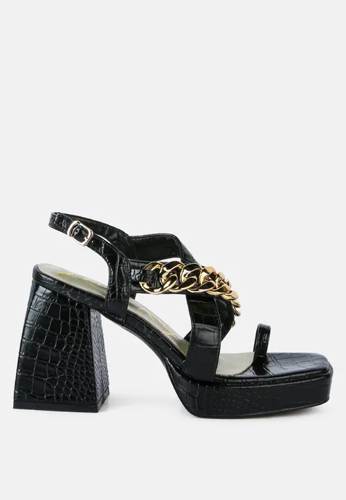 Frecklin Metal Chain Block Heel Sandals