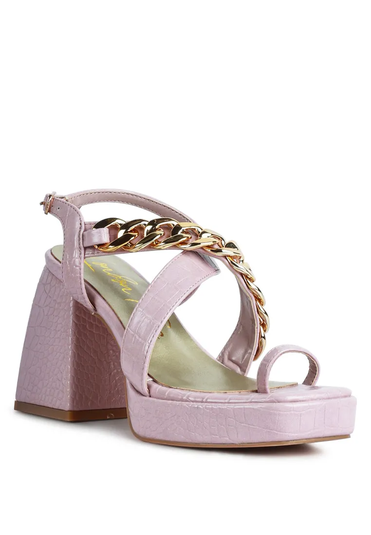 Frecklin Metal Chain Block Heel Sandals