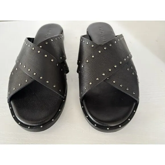 Freda Salvador Dew Cross Strap Studded Leather Sandal Women's Size 6.5