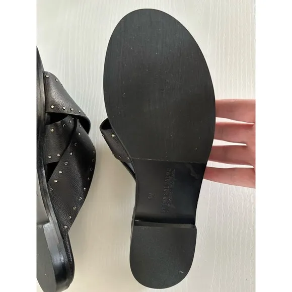 Freda Salvador Dew Cross Strap Studded Leather Sandal Women's Size 6.5