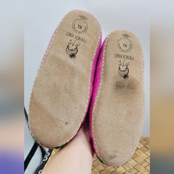 French Knot Pink Secret Garden Slippers Size XL
