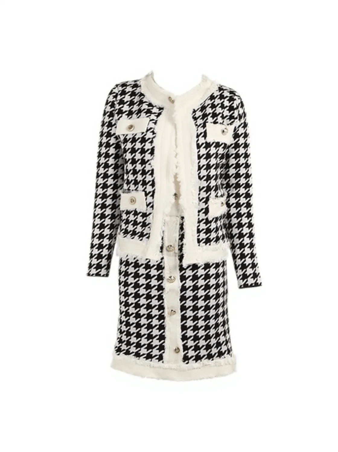 Gavi Houndstooth Knitted Skirt Set