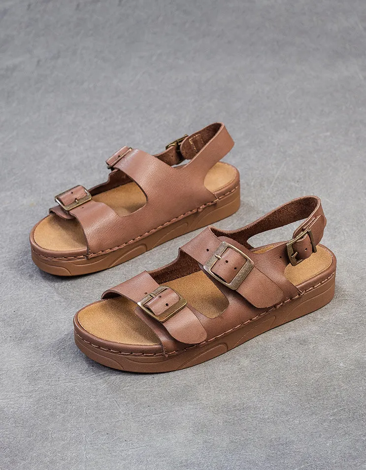 Genuine Leather Front Buckles Straps Slingback Sandals