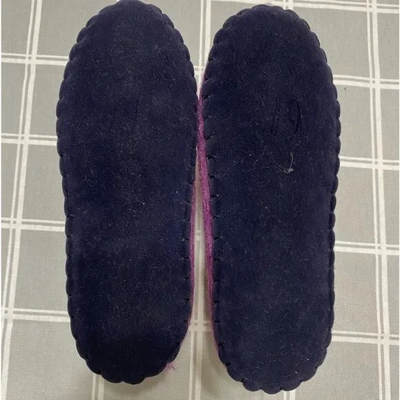 Girls Wool Felted Slippers Purple Pink 8&quot; Youth (4-7 years) Non-slip Soles