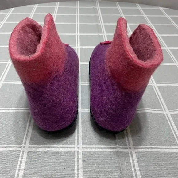 Girls Wool Felted Slippers Purple Pink 8&quot; Youth (4-7 years) Non-slip Soles