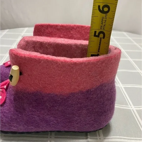 Girls Wool Felted Slippers Purple Pink 8&quot; Youth (4-7 years) Non-slip Soles