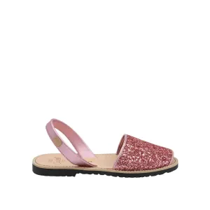 Glitter Leather Open Toe Menorcan Sandal For Women - Madona 1056 Glitter Rosado