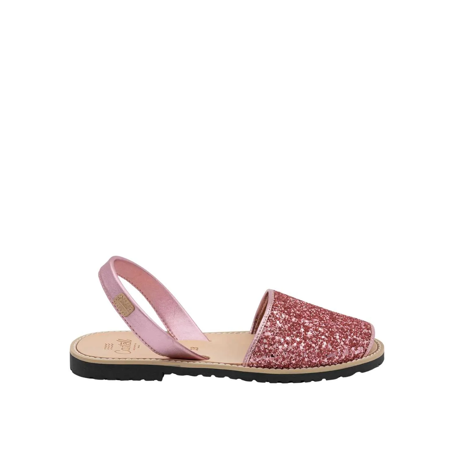 Glitter Leather Open Toe Menorcan Sandal For Women - Madona 1056 Glitter Rosado