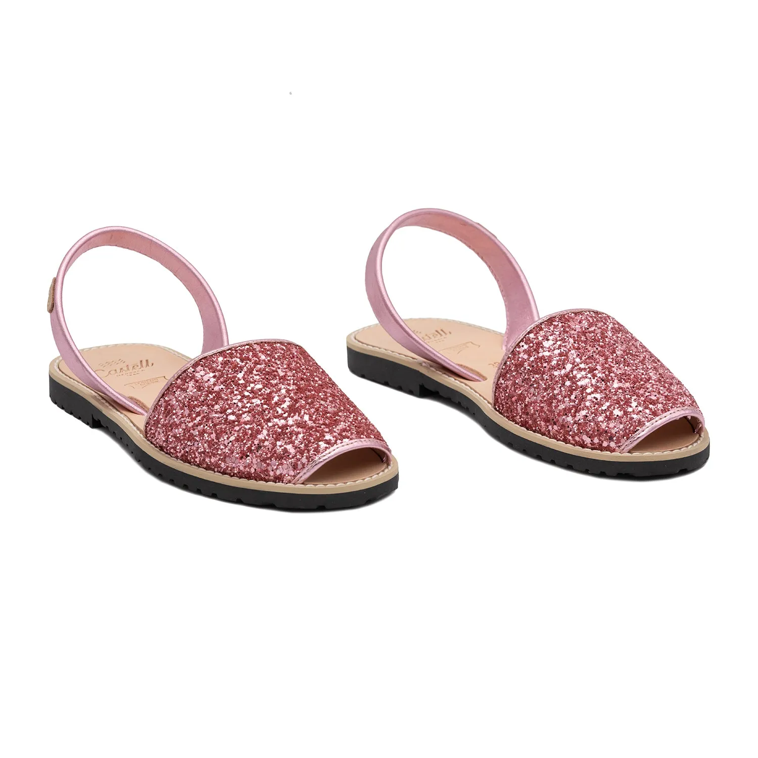 Glitter Leather Open Toe Menorcan Sandal For Women - Madona 1056 Glitter Rosado