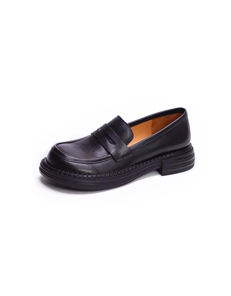 Handmade Retro Leather Soft Sole Wide Toe Box Loafers