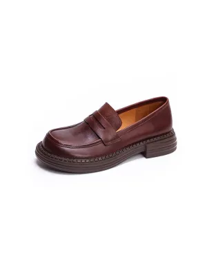 Handmade Retro Leather Soft Sole Wide Toe Box Loafers
