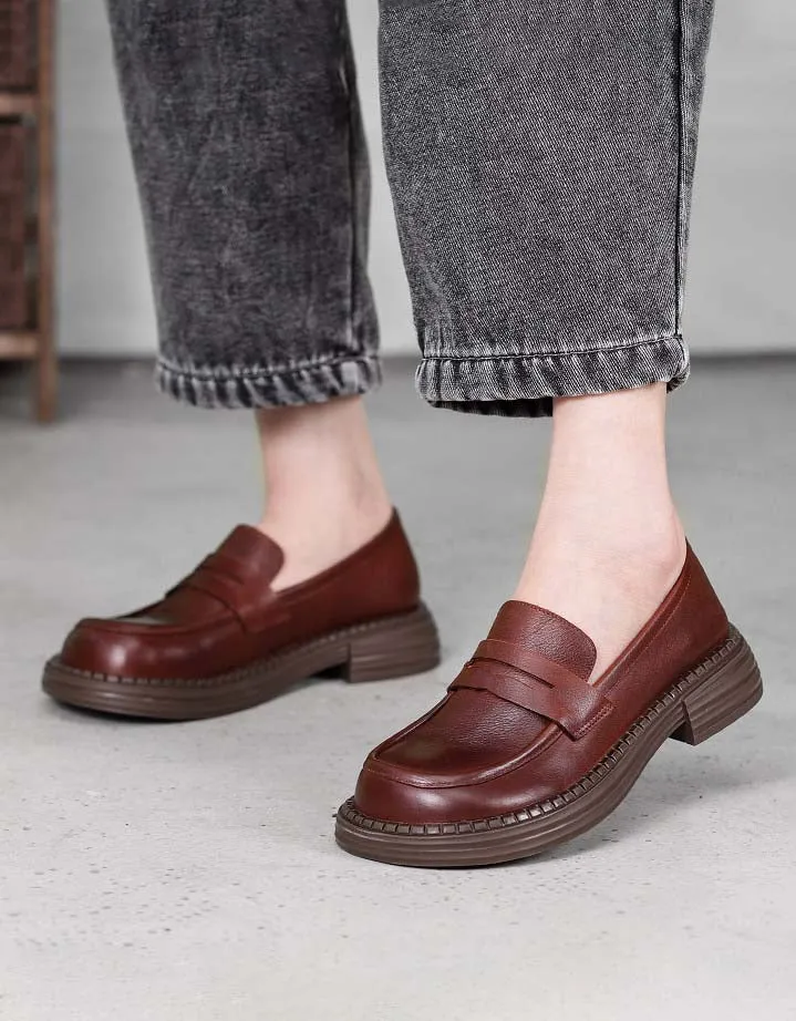 Handmade Retro Leather Soft Sole Wide Toe Box Loafers