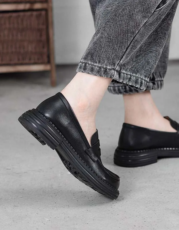 Handmade Retro Leather Soft Sole Wide Toe Box Loafers
