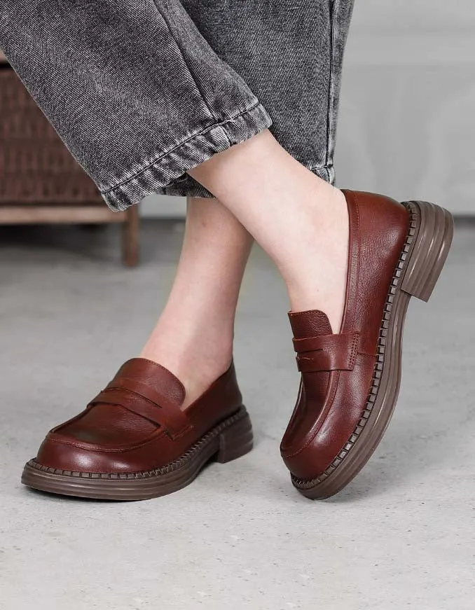 Handmade Retro Leather Soft Sole Wide Toe Box Loafers