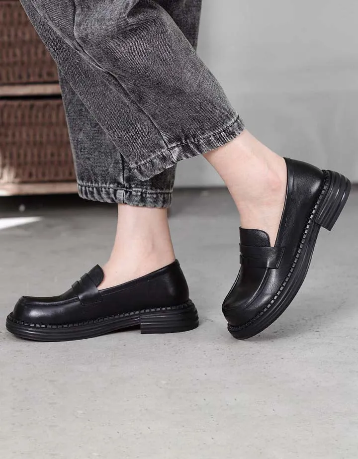 Handmade Retro Leather Soft Sole Wide Toe Box Loafers
