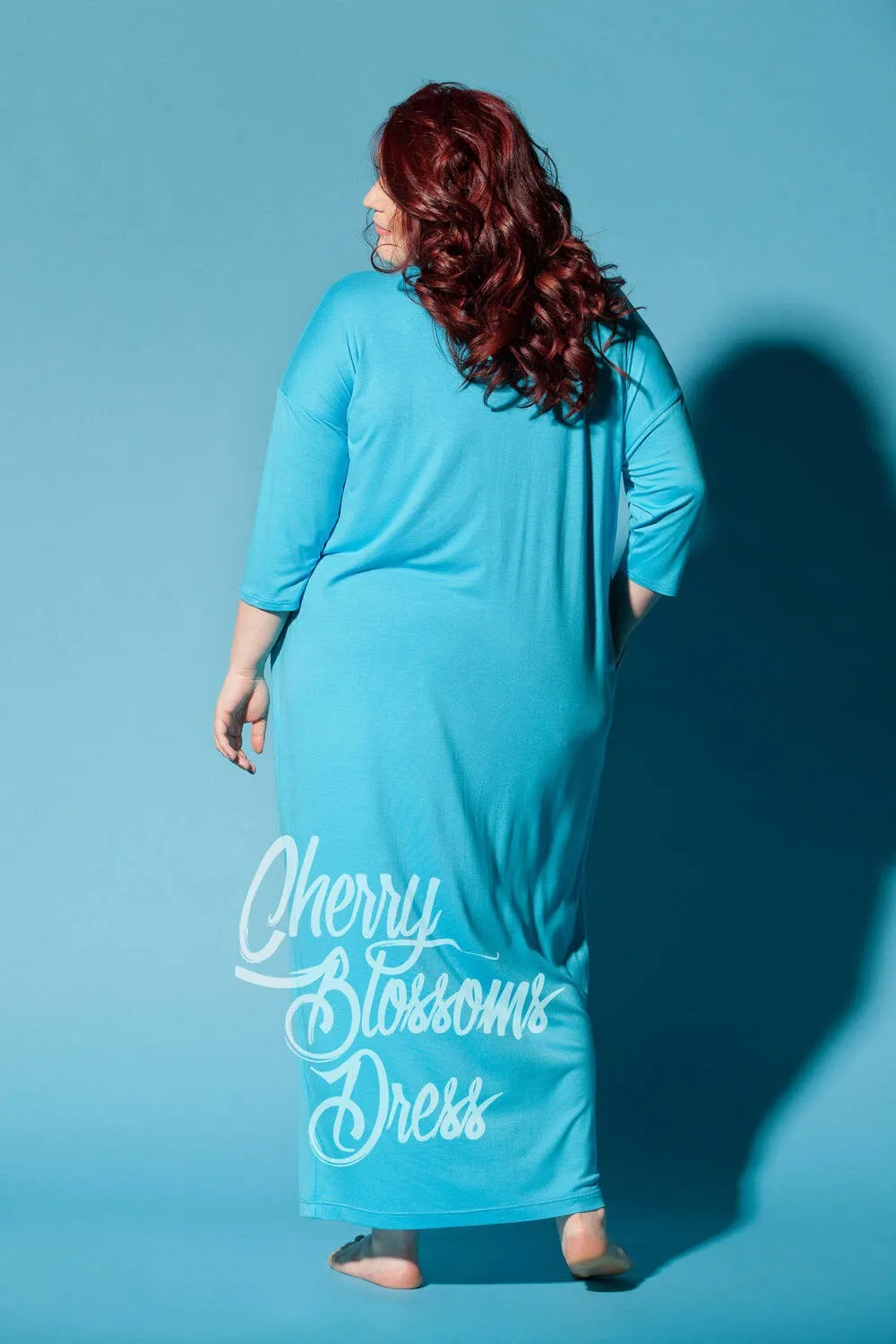 Handpainted Plus size kaftan/ Plus size dress/ Plus size blue dress/Plus size maxi dress/Plus size elegant dress/Plus size long sleeve dress