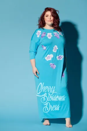 Handpainted Plus size kaftan/ Plus size dress/ Plus size blue dress/Plus size maxi dress/Plus size elegant dress/Plus size long sleeve dress