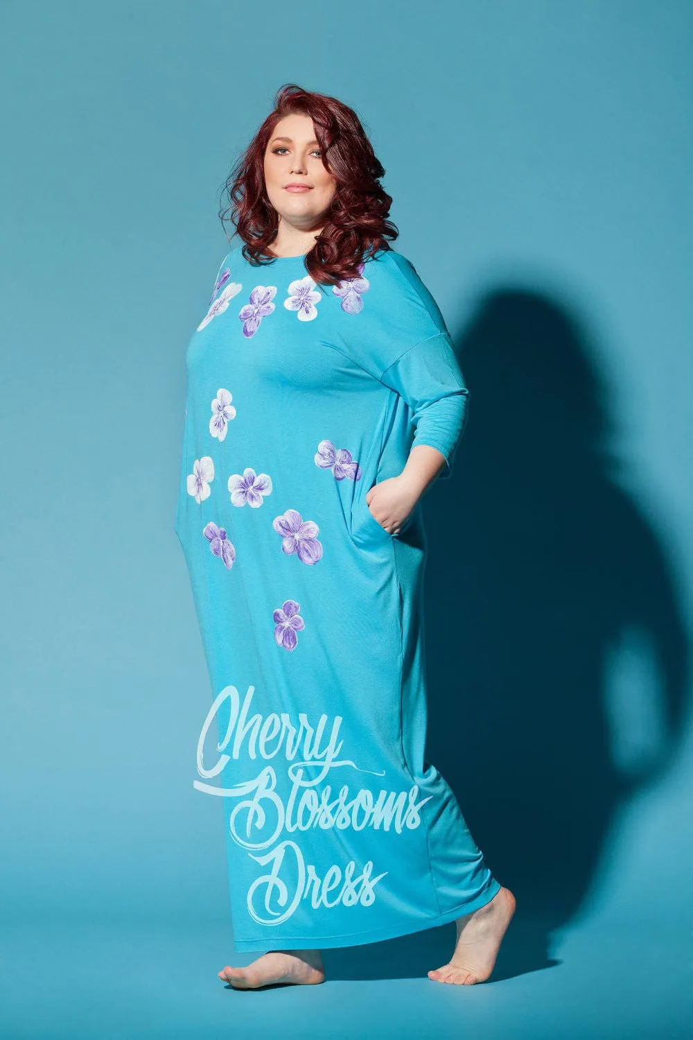 Handpainted Plus size kaftan/ Plus size dress/ Plus size blue dress/Plus size maxi dress/Plus size elegant dress/Plus size long sleeve dress