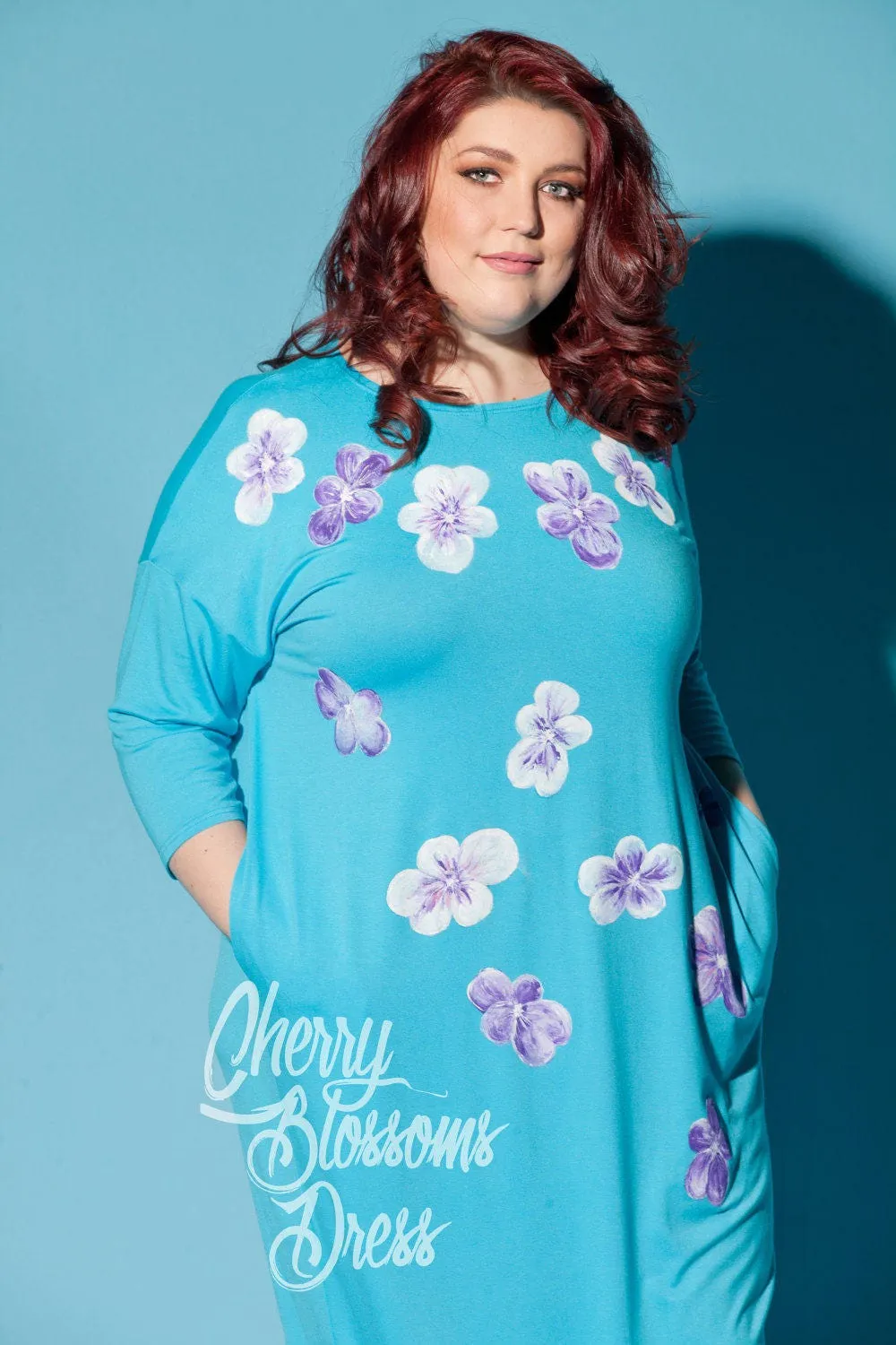 Handpainted Plus size kaftan/ Plus size dress/ Plus size blue dress/Plus size maxi dress/Plus size elegant dress/Plus size long sleeve dress