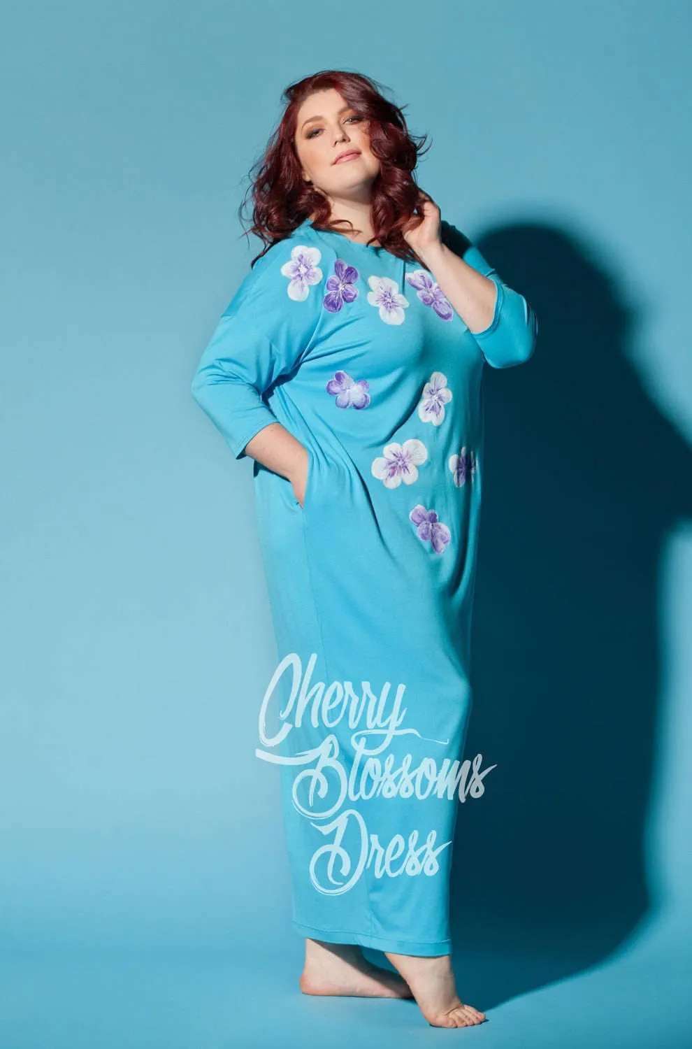 Handpainted Plus size kaftan/ Plus size dress/ Plus size blue dress/Plus size maxi dress/Plus size elegant dress/Plus size long sleeve dress